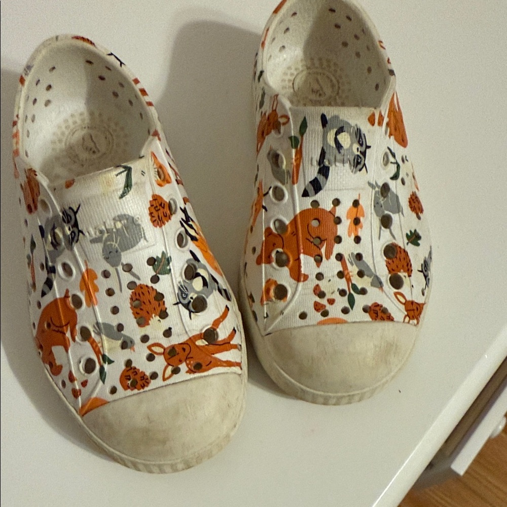 Native Kids Animal Print Slip-On Sneakers - Orange and White
